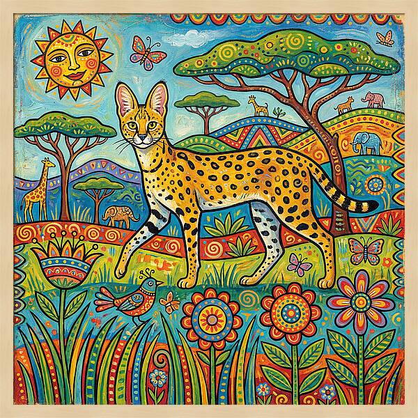 Serene Serval In Vibrant Landscape