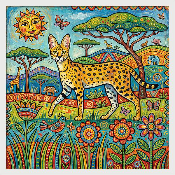 Serene Serval In Vibrant Landscape