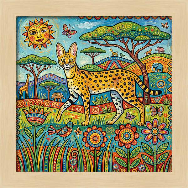 Serene Serval In Vibrant Landscape