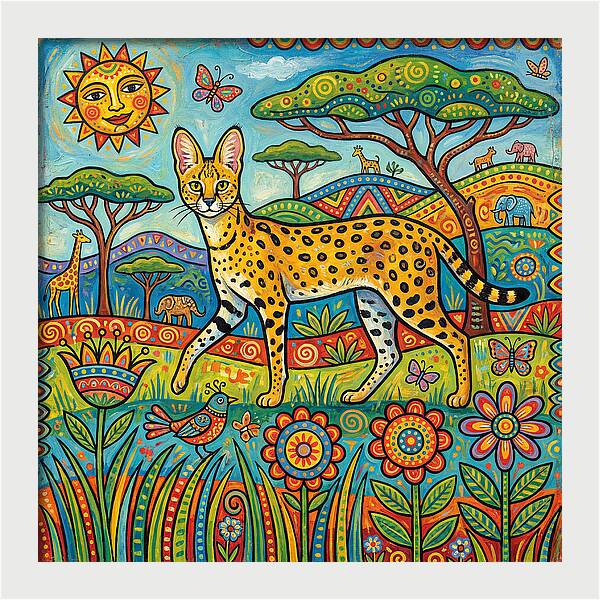 Serene Serval In Vibrant Landscape