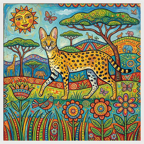 Serene Serval In Vibrant Landscape