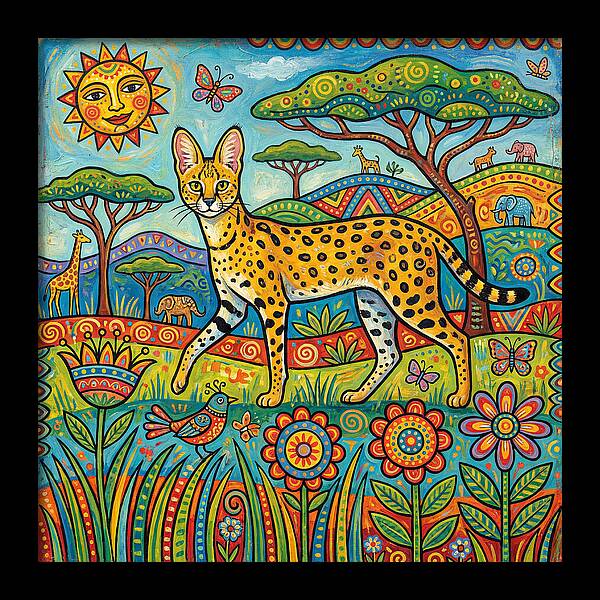 Serene Serval In Vibrant Landscape