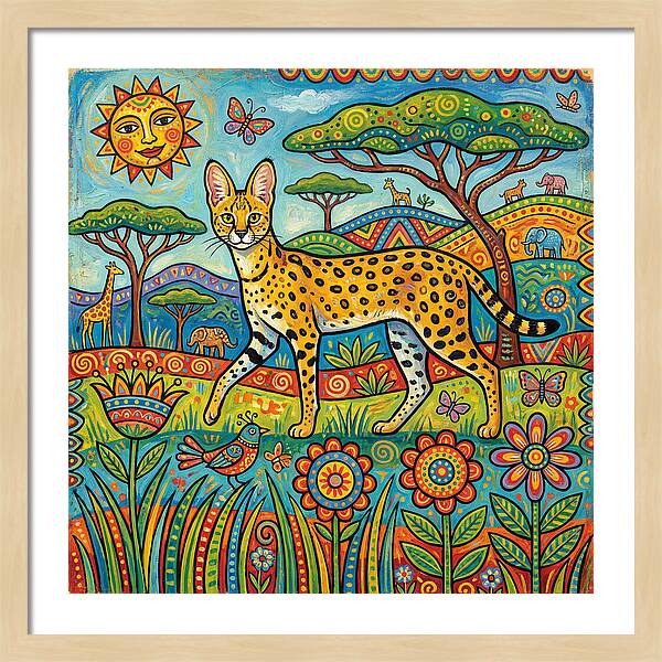 Serene Serval In Vibrant Landscape