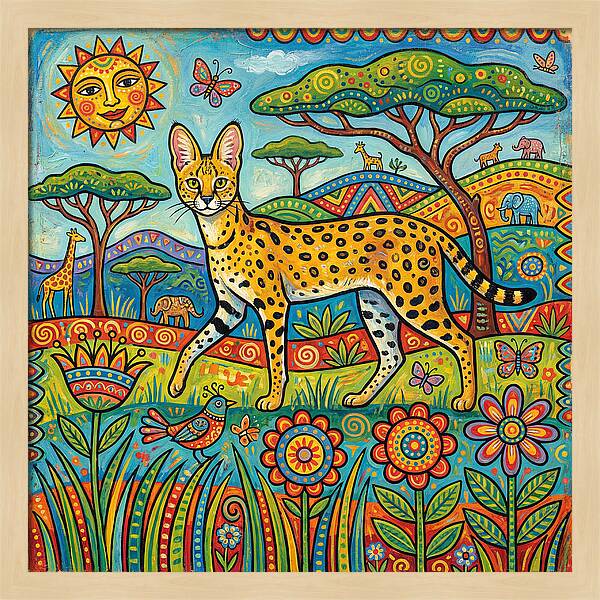 Serene Serval In Vibrant Landscape