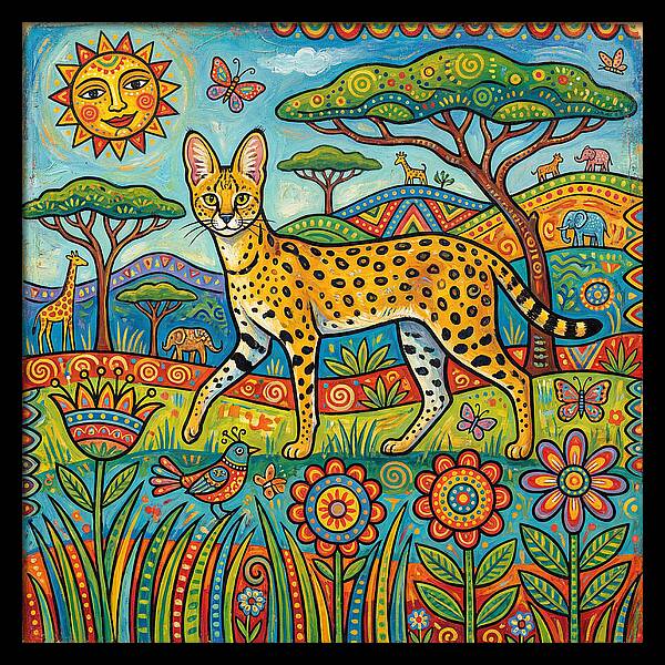Serene Serval In Vibrant Landscape