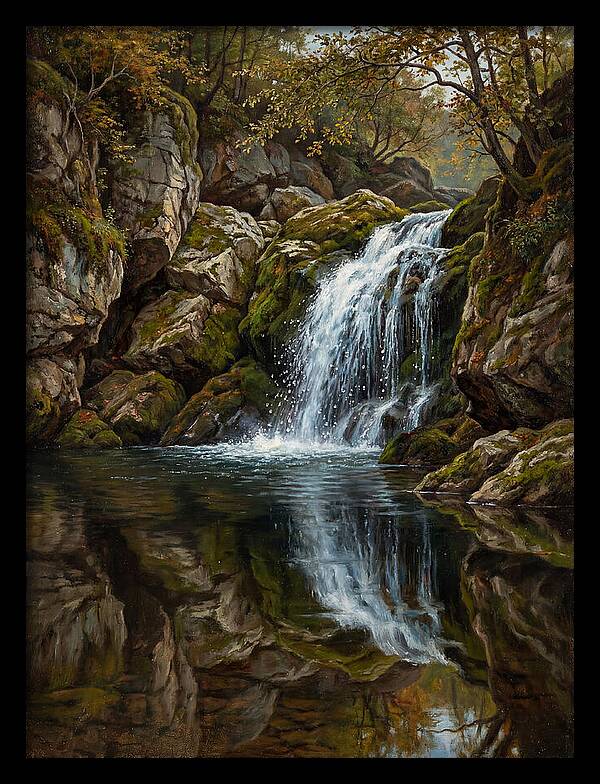 Serene Waterfall Reflection