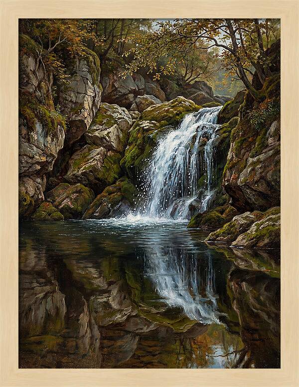 Serene Waterfall Reflection