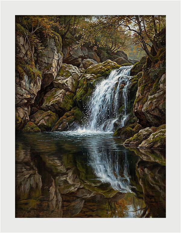 Serene Waterfall Reflection