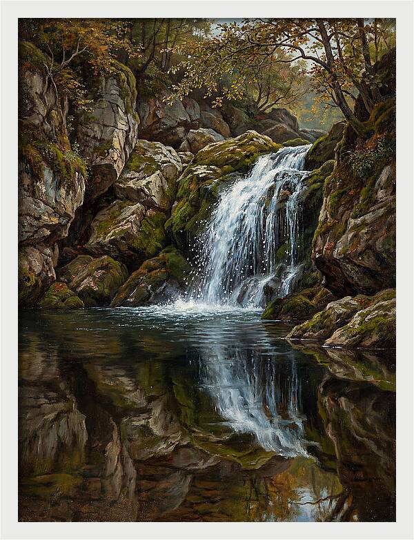 Serene Waterfall Reflection