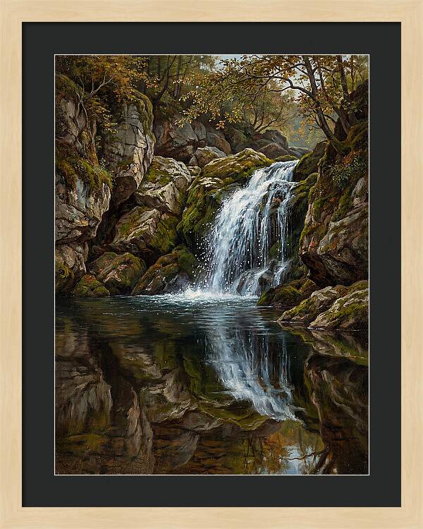 Serene Waterfall Reflection