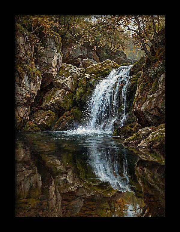 Serene Waterfall Reflection