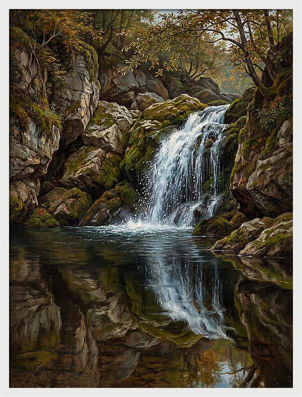 Serene Waterfall Reflection