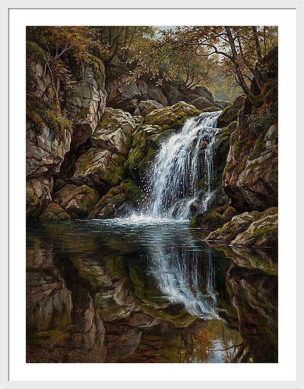 Serene Waterfall Reflection