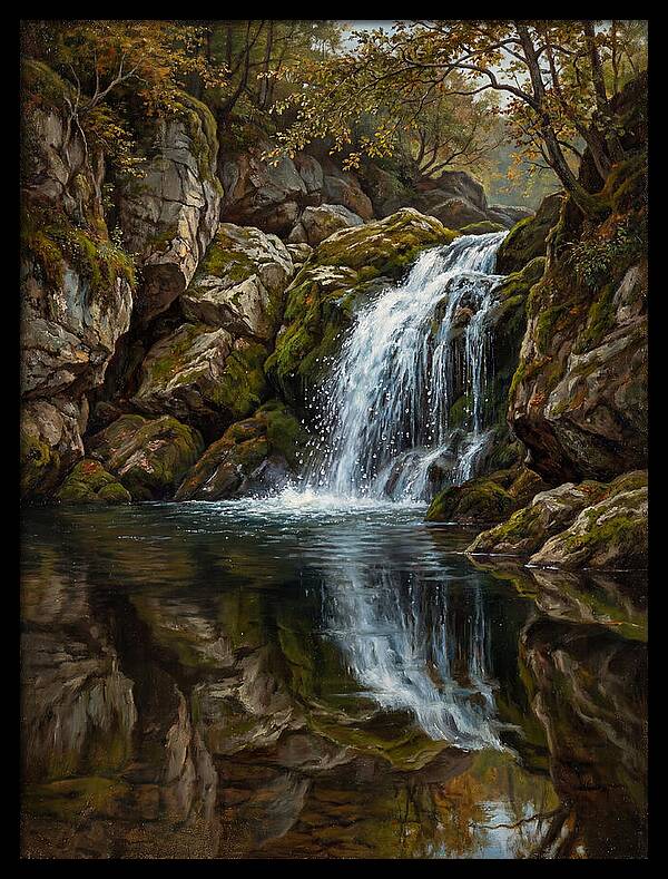 Serene Waterfall Reflection