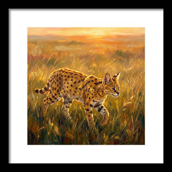 Serval In Golden Grass