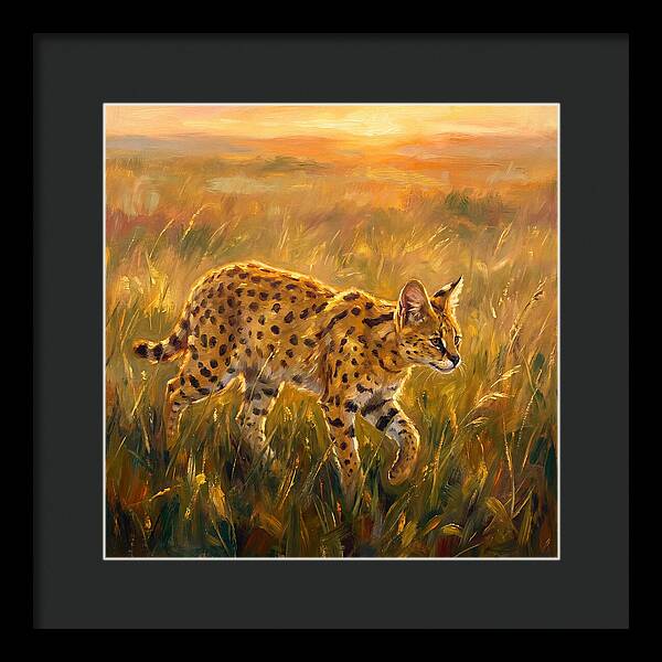 Serval In Golden Grass