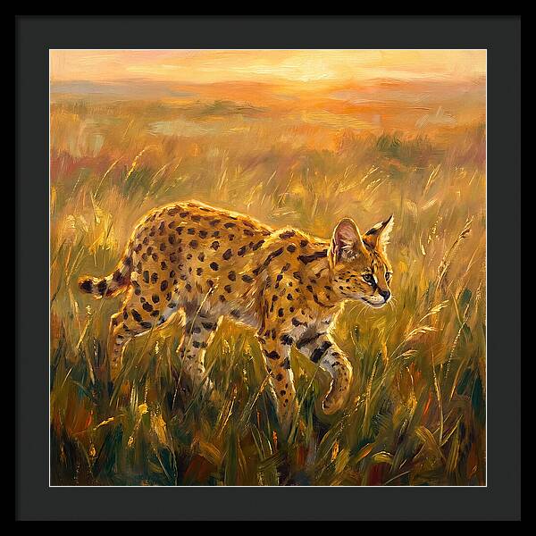 Serval In Golden Grass