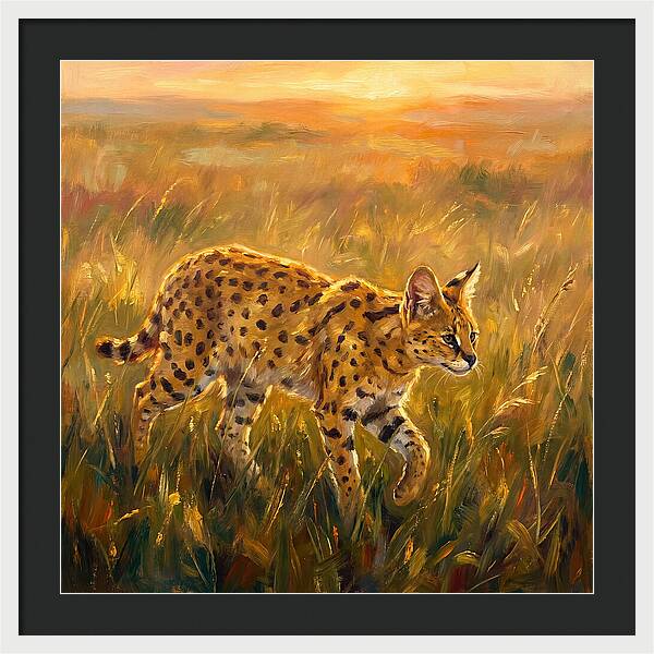 Serval In Golden Grass
