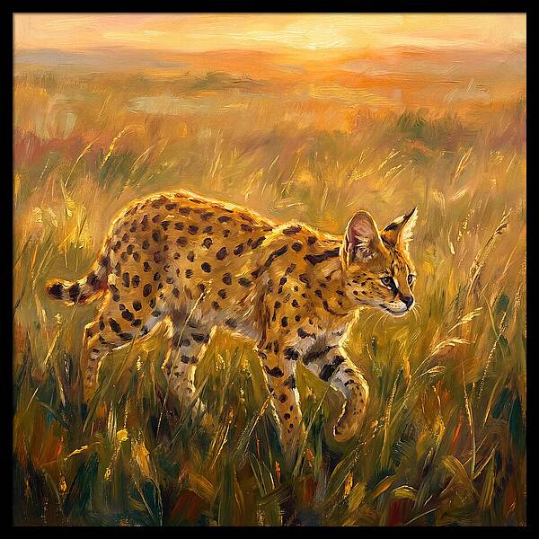 Serval In Golden Grass