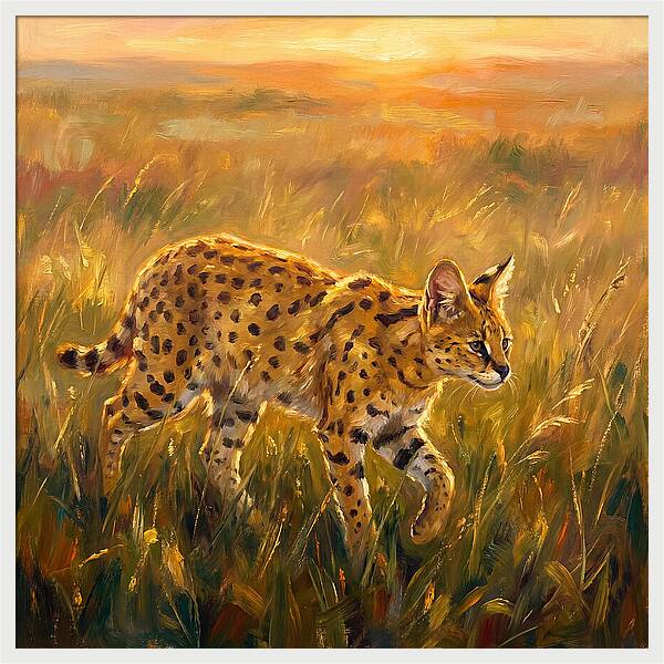Serval In Golden Grass