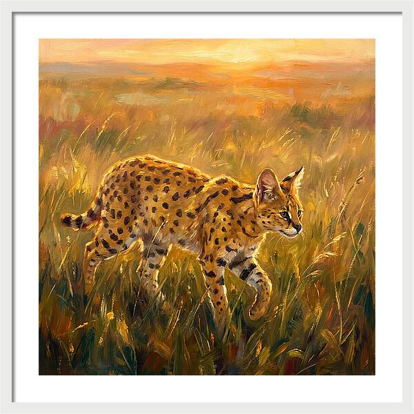 Serval In Golden Grass