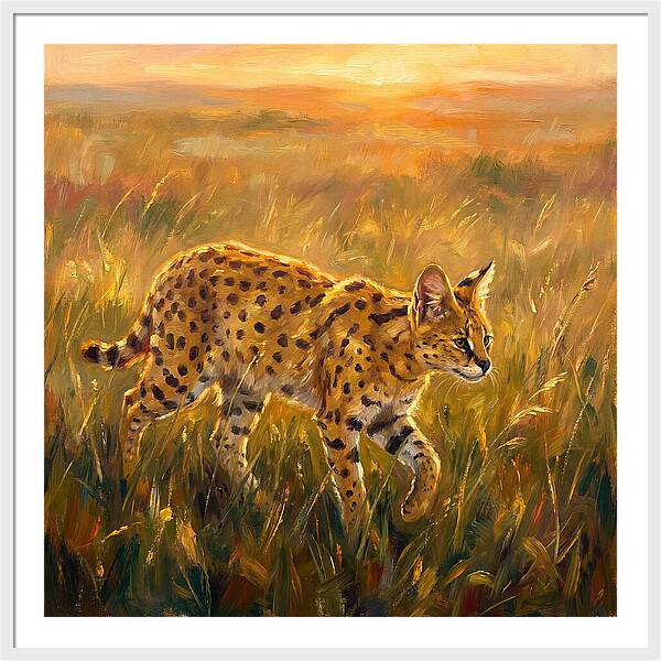 Serval In Golden Grass