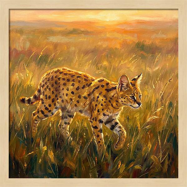 Serval In Golden Grass