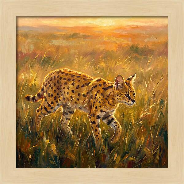 Serval In Golden Grass