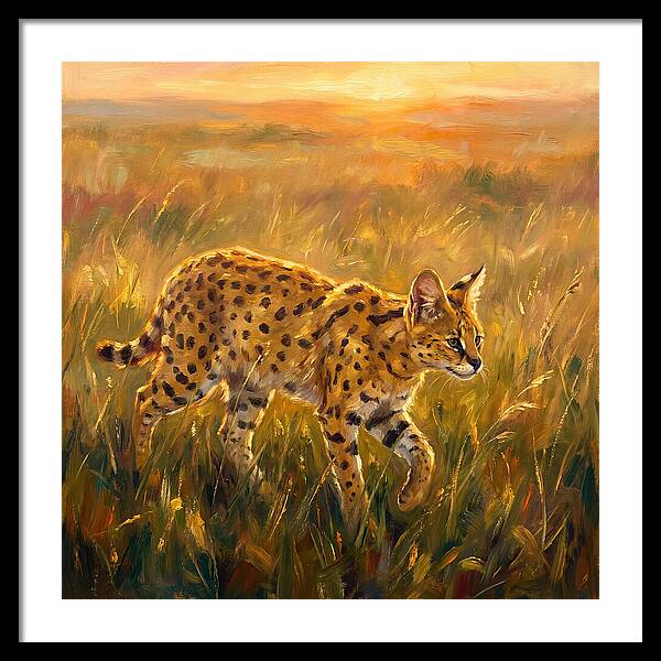 Serval In Golden Grass