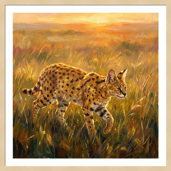 Serval In Golden Grass