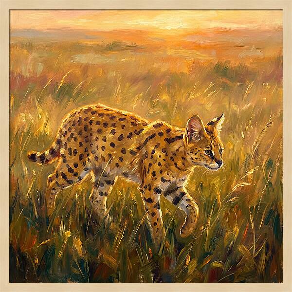 Serval In Golden Grass