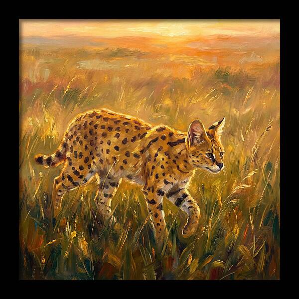 Serval In Golden Grass