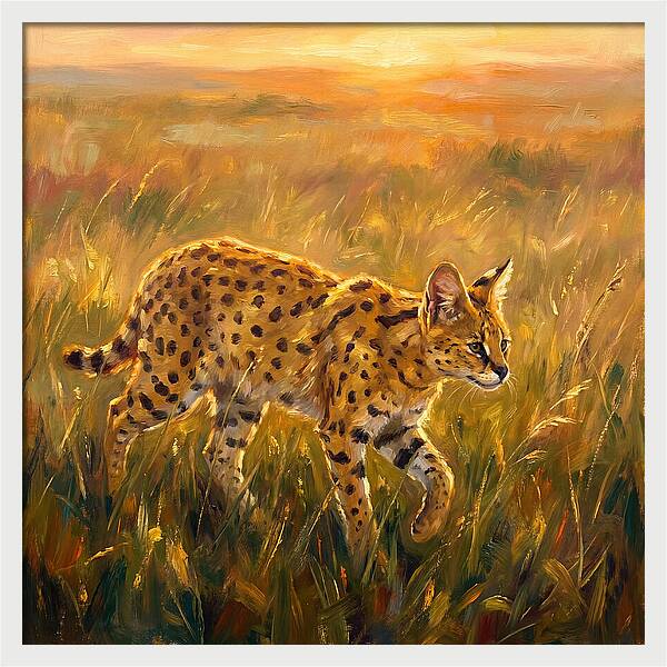 Serval In Golden Grass