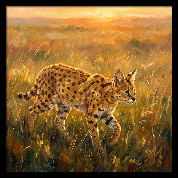 Serval In Golden Grass