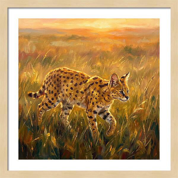 Serval In Golden Grass