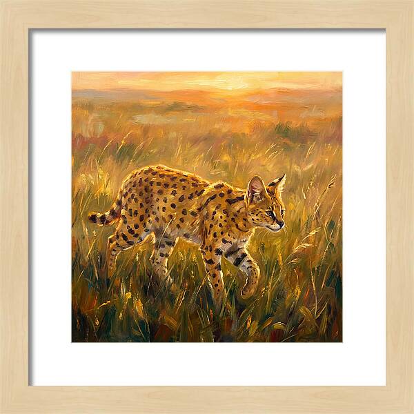Serval In Golden Grass