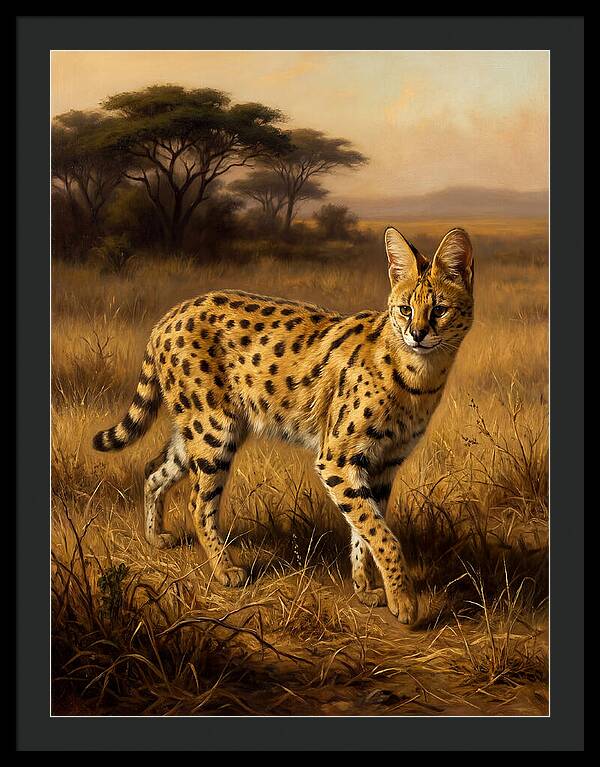 Serval In Golden Grasslands