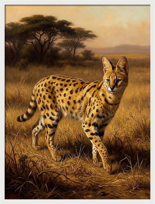 Serval In Golden Grasslands