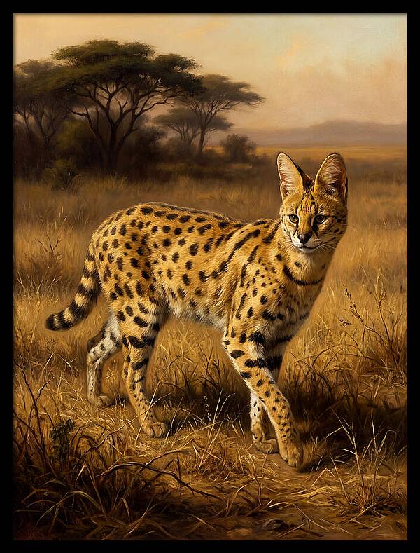 Serval In Golden Grasslands