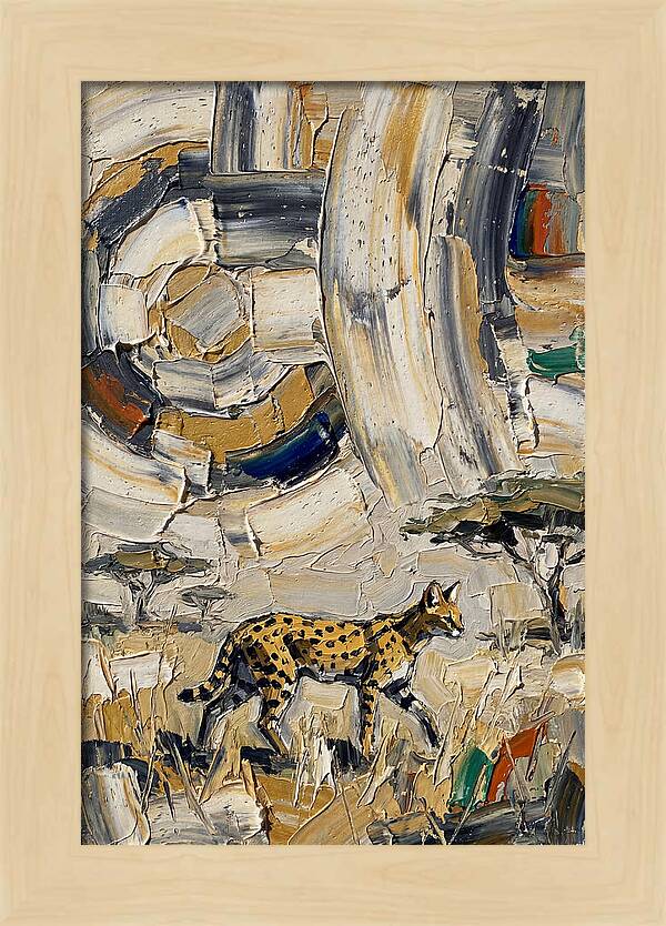 Serval Walking Through Abstract Landscape