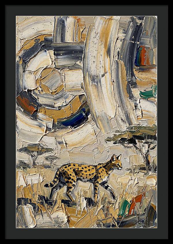 Serval Walking Through Abstract Landscape