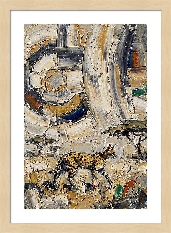 Serval Walking Through Abstract Landscape