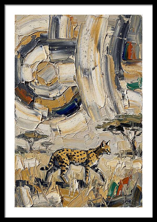 Serval Walking Through Abstract Landscape