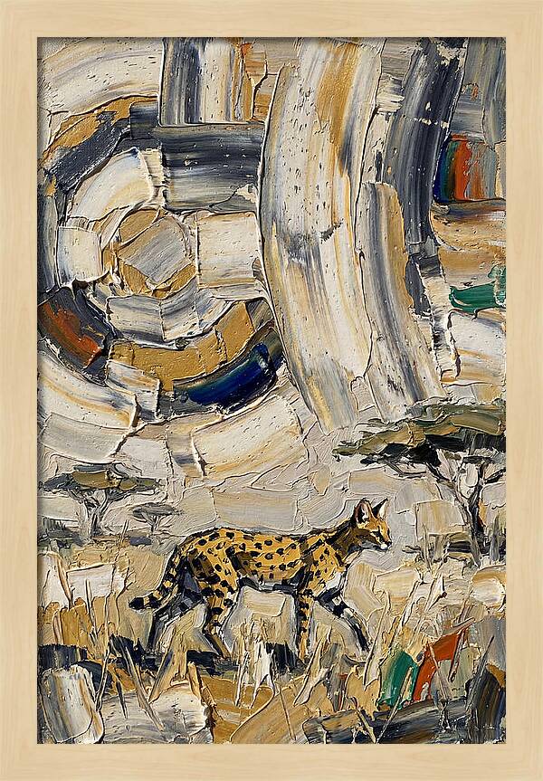 Serval Walking Through Abstract Landscape