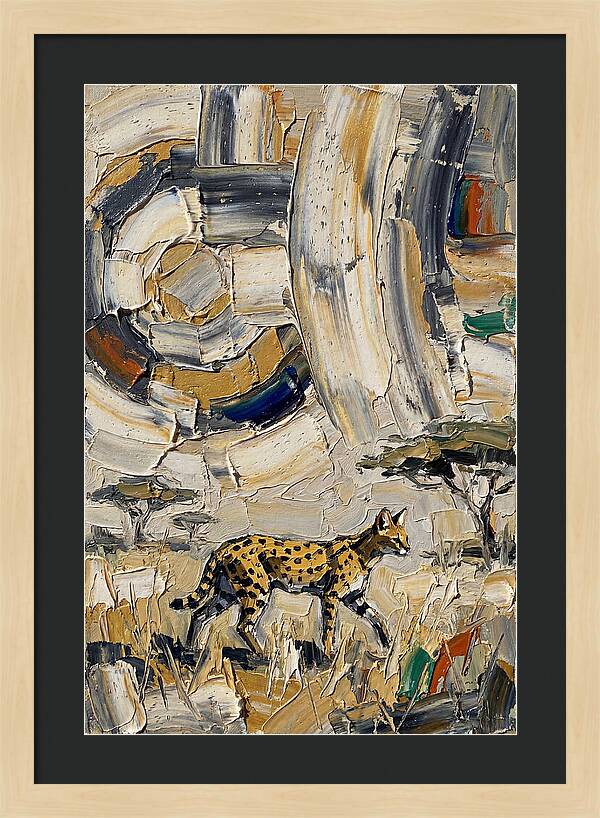 Serval Walking Through Abstract Landscape