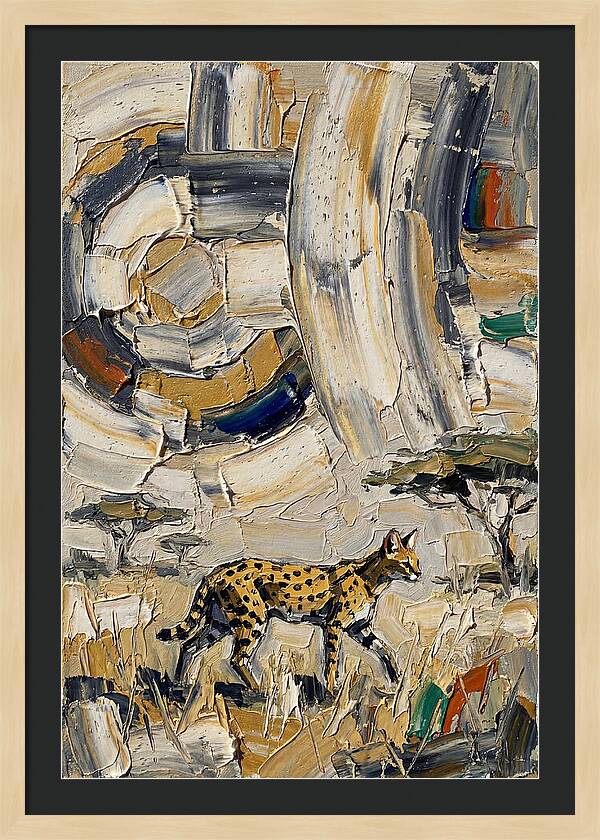 Serval Walking Through Abstract Landscape