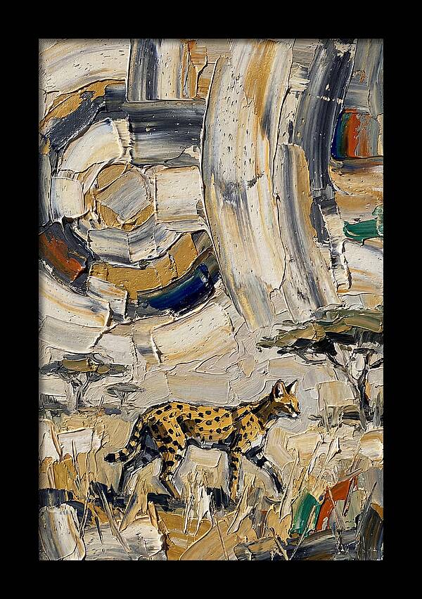 Serval Walking Through Abstract Landscape