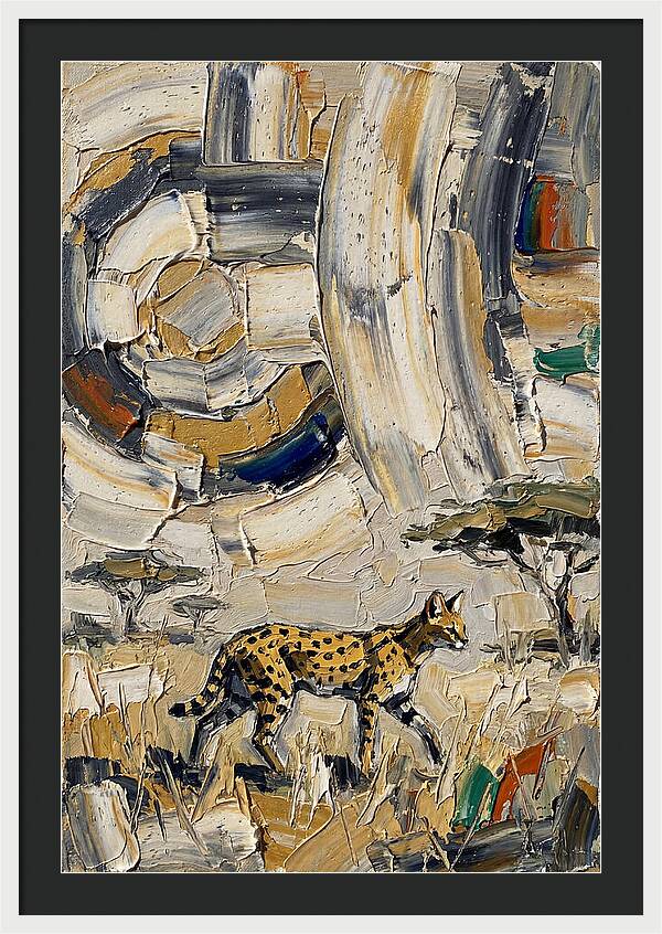 Serval Walking Through Abstract Landscape
