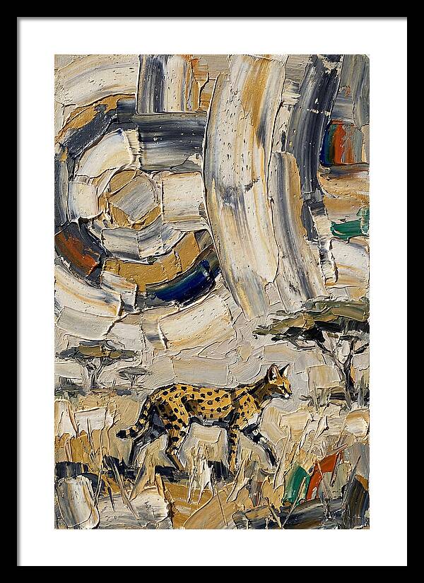 Serval Walking Through Abstract Landscape