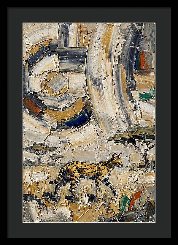 Serval Walking Through Abstract Landscape